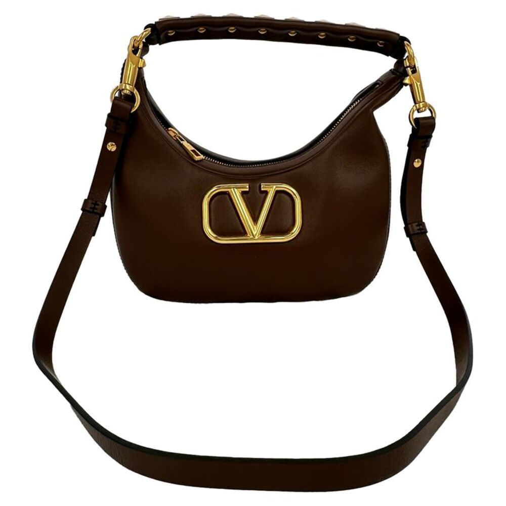 Valentino Garavani Stud Sign Hobo Bag in Brown Leather